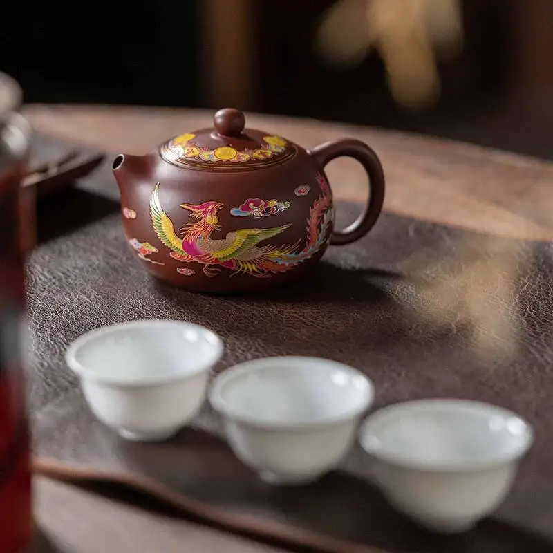 Wu Chengzhi Long And Phoenix Auspicious Color Changing Handmade Purple Clay Xishi Fengming Teapot For Home Use