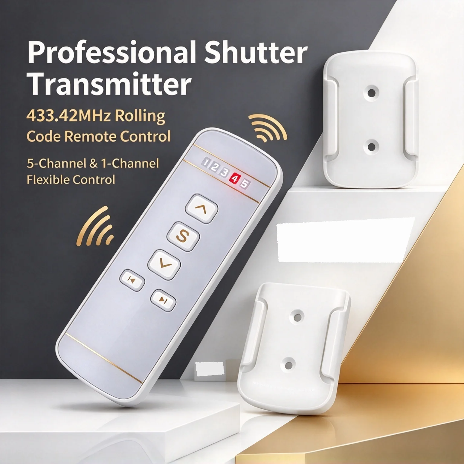 433.42MHz Rolling Code Shutter Remote Transmitter, 5 & 1 Channel Wireless Curtain Motor Control Switch