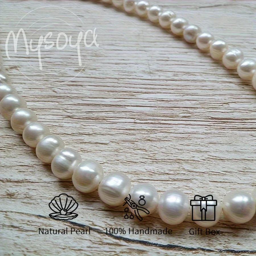 

MYSOYA 7-8mm White Freshwater Pearl Necklace Unisex Jewelry With Gift Box Perfect Gift For Wedding Birthday Christmas New Year