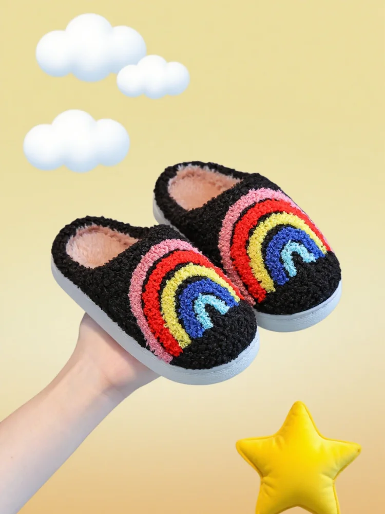 

Cute rainbow cotton slippers unisex winter indoor home popping cotton slippers
