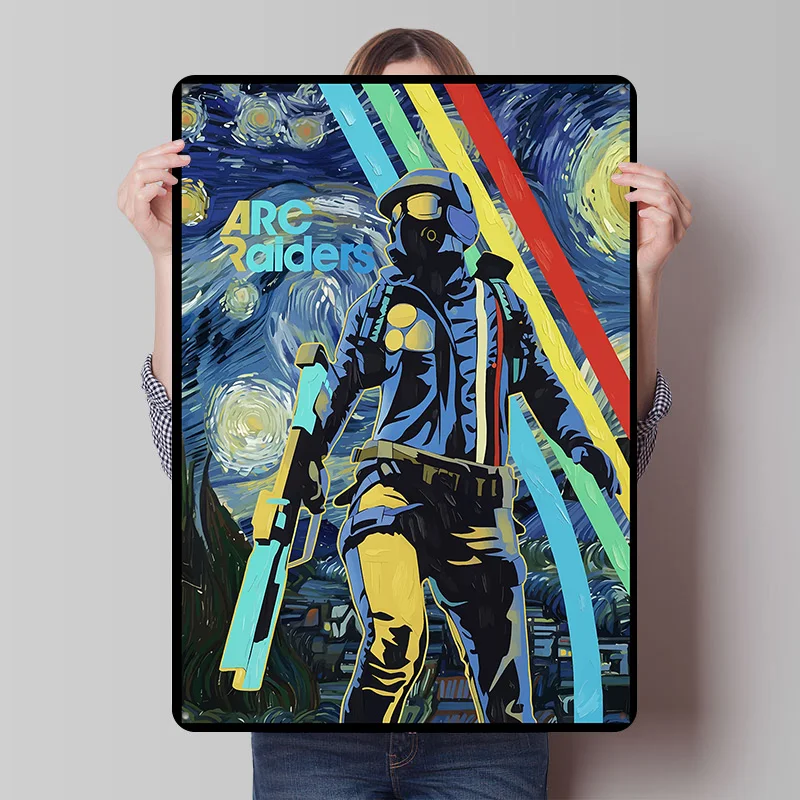 Arc Raiders Van Gogh-Stil Gemälde Metallposter Individualisierte Wandkunst Retro Vintage Blechschilder für Fans Heimdekoration Wanddeko