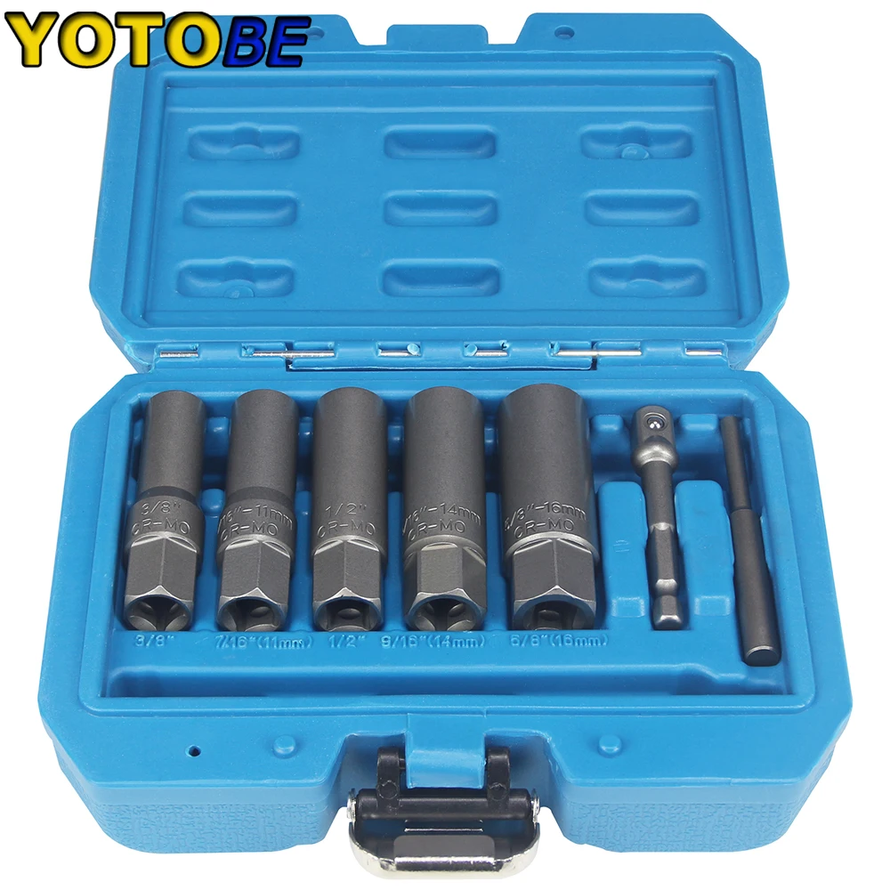 

5Pcs Twist Socket Set 3/8" 7/16" 1/2" 9/16" 5/8" Locking Wheel Nut Bolt Stud Extractor Removers Socket Car Accessories