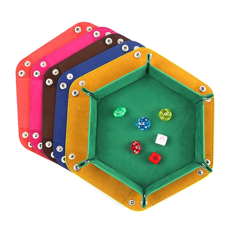 1 Pc Hexagonal Velvet Dice Tray Foldable Storage Box Pu Tray Desktop Storage Box Tabletop Game Accessories