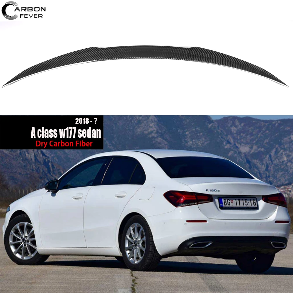 Glossy Dry Carbon Fiber Rear Boot Spoiler for 2018+ Mercedes A Class 4-Door Sedan W177 (V177, including A35 A45) OEM Fitment