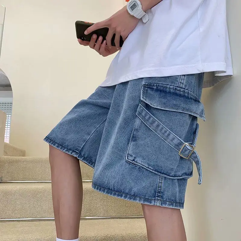 2023 Spring New Fashion Denim Shorts Men's Korean Version Of The Trousers Loose Straight Shorts Boutique Clothing Simple Style