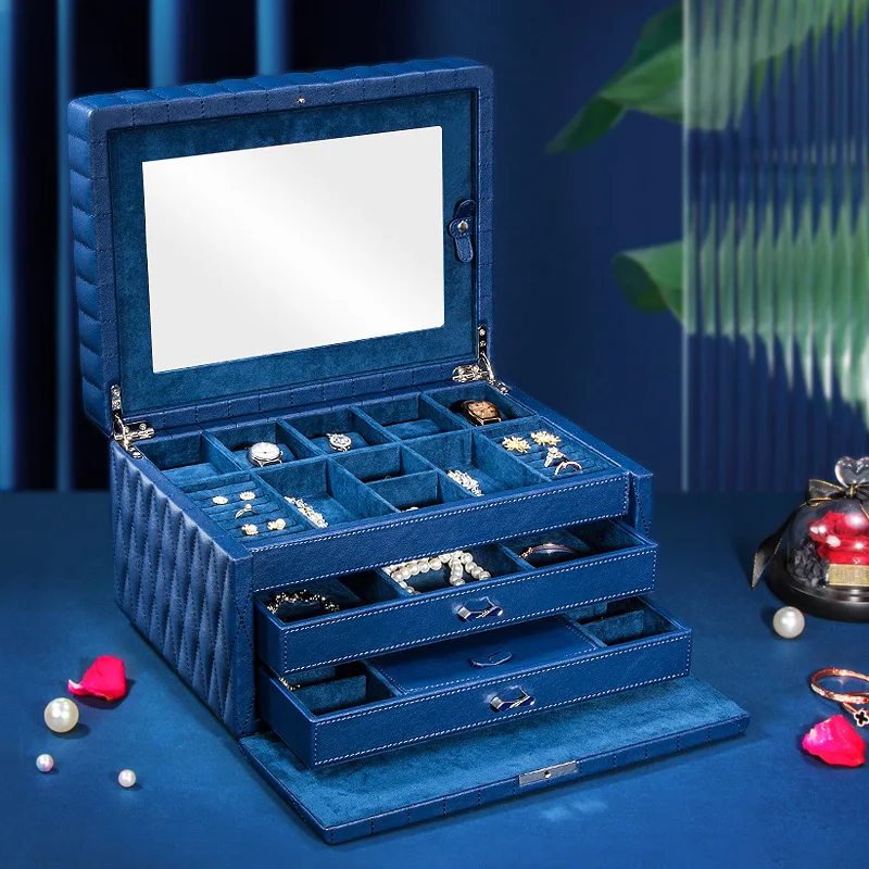 European leather jewelry box large capacity, multi-layer jewelry box jewelry box