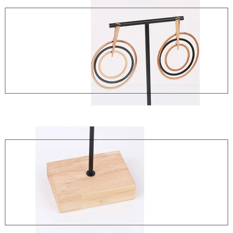 Golden Earring Jewelry Display Stand Rack Wood Base Earrings Black Jewelry Storage Golden Jewelry Organizer Store Decoration