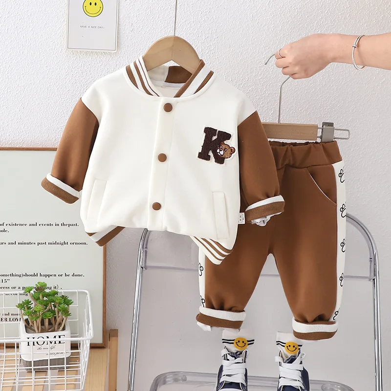 2024 Autumn Kids Baby 2PCS Clothes Set Cartoon Embroidery Baseball Coat Casual Loose Pants Suit Toddler Boys Outfits