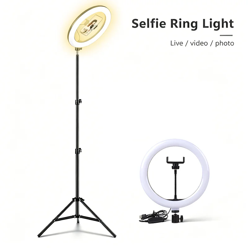 Luz de Video de 26CM, Anillo de Luz LED Regulable para Selfies, Lámpara de Anillo USB con Soporte de Trípode Opcional para Grabación de Video y Maquillaje