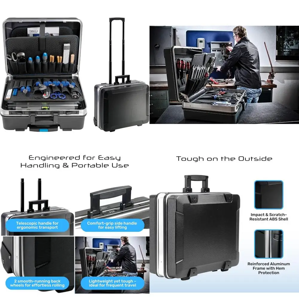 Cassetta portautensili portatile con rotelle con tabelle tascabili di B&W International, nera