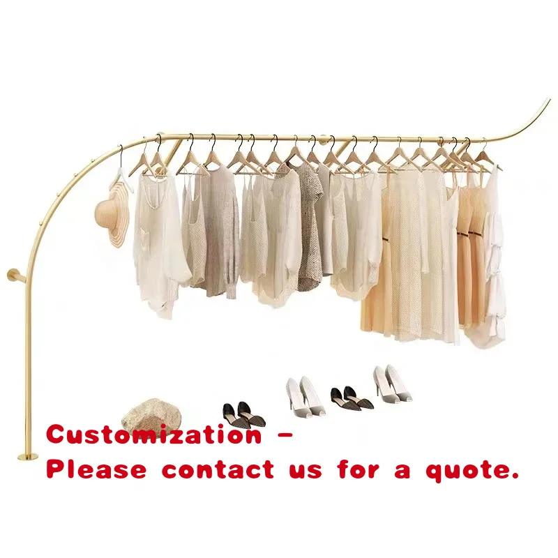 

custom.Fashion Boutique Furniture Gold Wall Mounted Clothes Hanger Rack Metal Wall Mount Hanging Garment Rack Lady Clothing