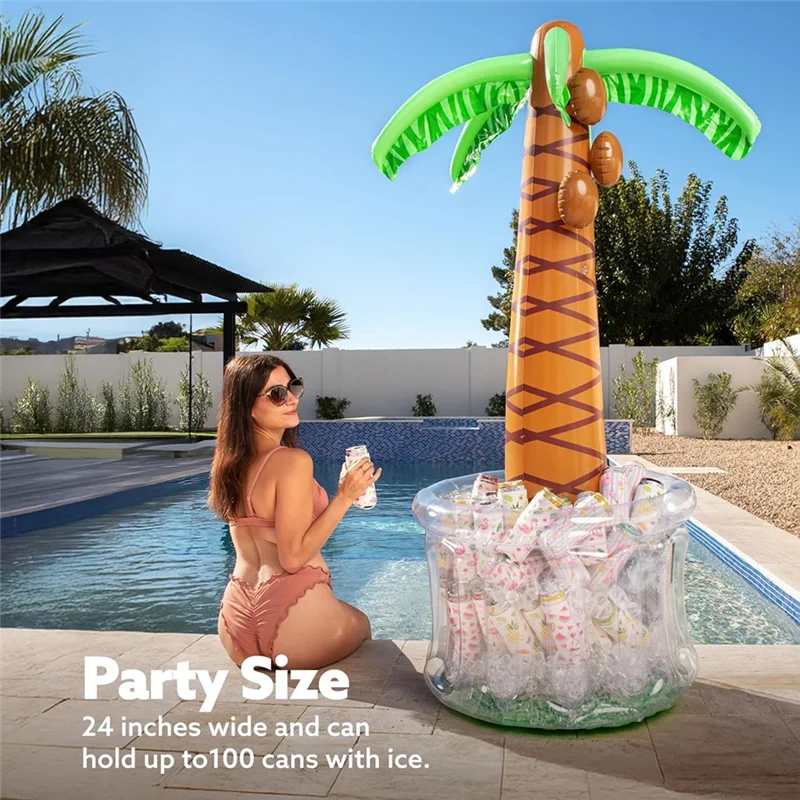 A04F-Ocean Theme 60" Gonfiabile Palm Tree Cooler, Decorazioni per feste in piscina Giungla tropicale Bevanda estiva Acqua di raffreddamento
