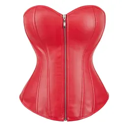 Kadın Faux deri korse seksi Clubwear büstiyer Overbust kadınlar fermuar bel eğitmen büstiyer Vintage Corselet bel Cincher üst