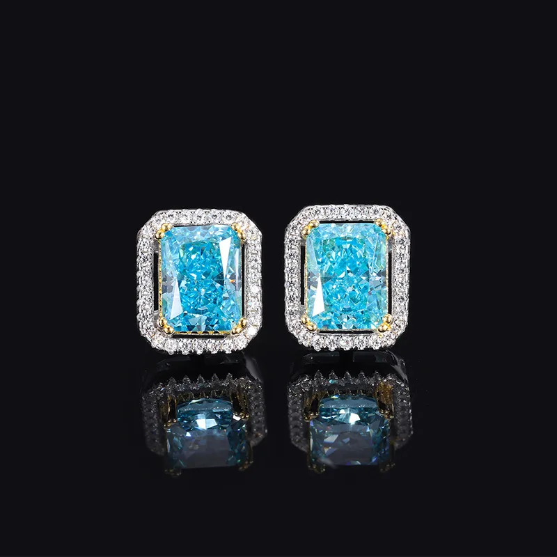 S925 silver high carbon diamond color separation small fresh diamond studded earrings female main stone 6 * 8