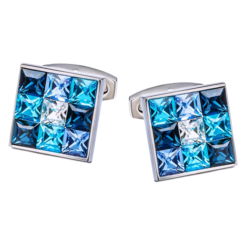 KFLK Jewelry shirt cufflink for mens Brand Fashion Blue Crystal Cuff link Luxury Wedding Groom Button High Quality guests