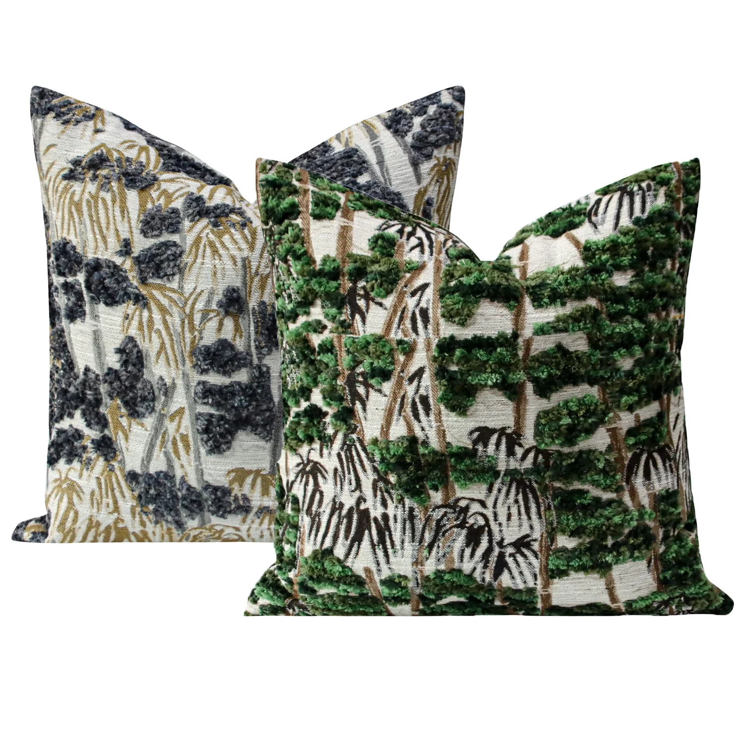 RUIYI Vintage Bamboo Forest Tufted Throw Pillow Covers Oriental Landscape Textured Square Cushion Case Set Luxury Home Decor