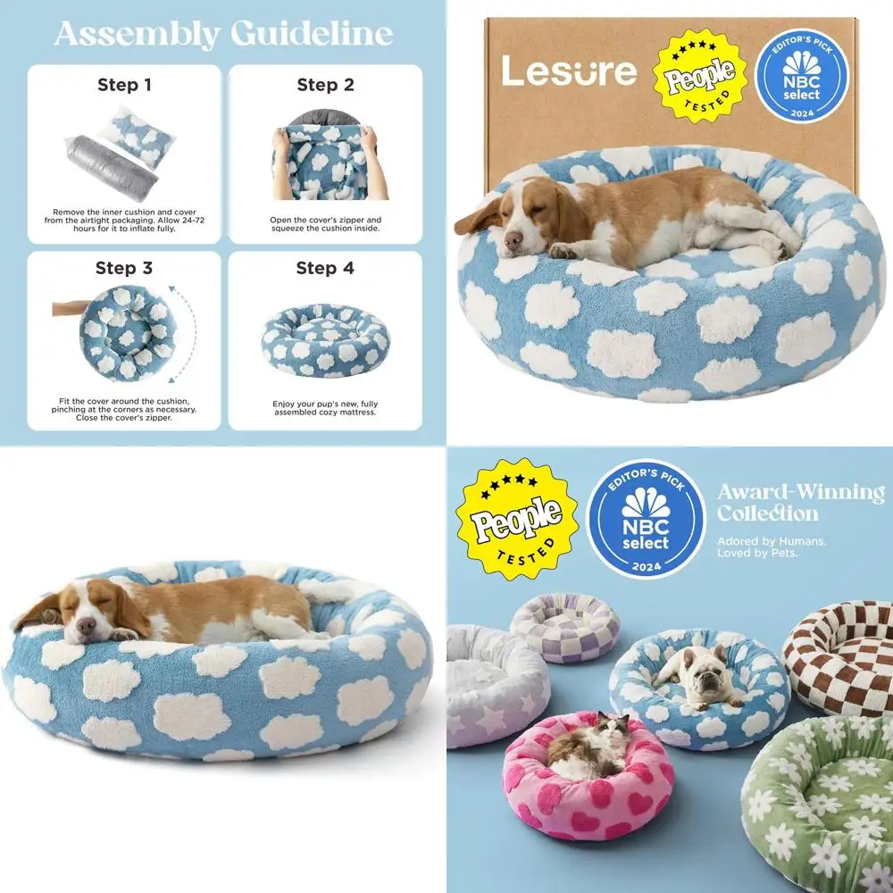 

Большая круглая ортопедическая лежанка для собак с моющимся чехлом, 33 дюйма, синяя, плюшевая, с противоскользящим покрытием для успокоения щенков