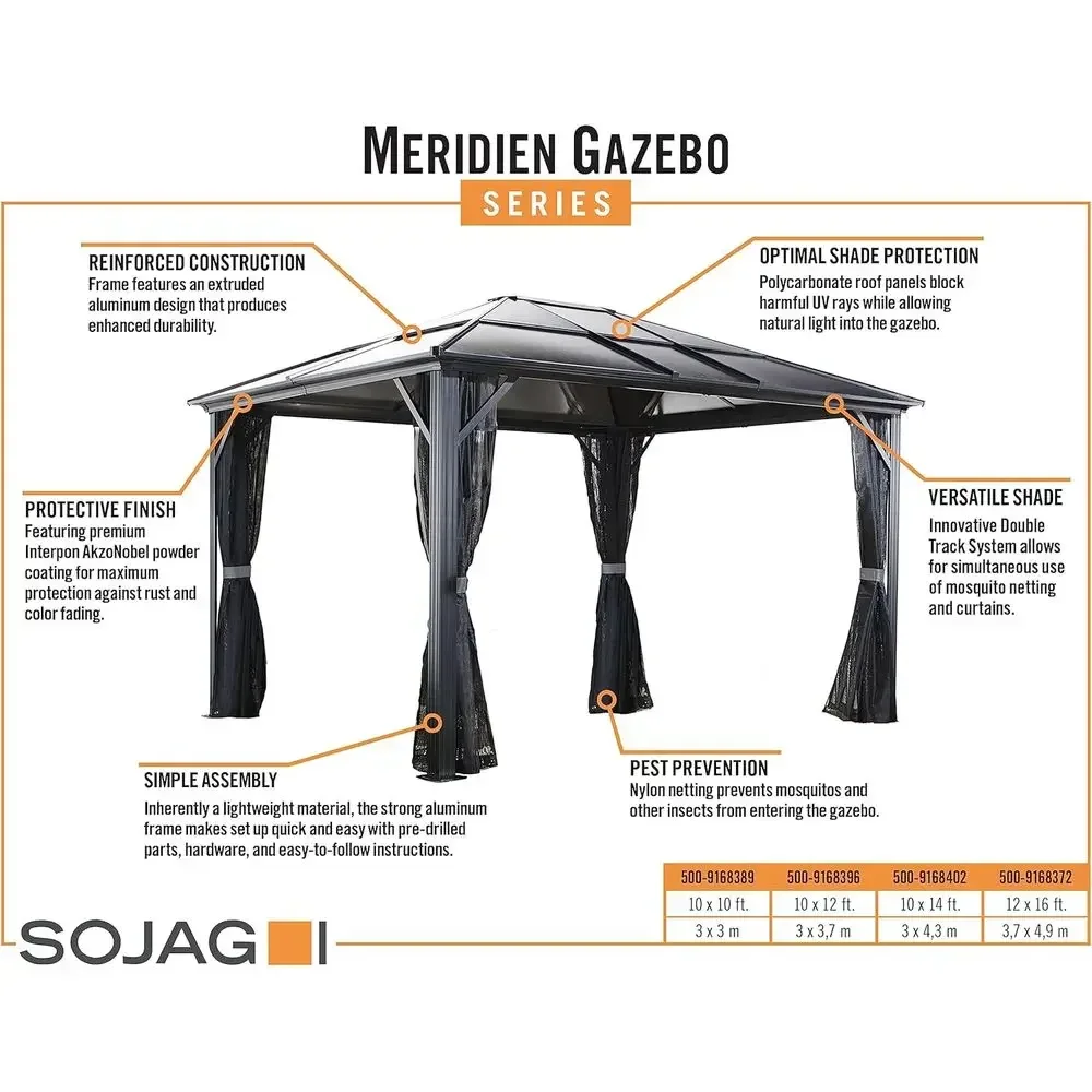 500-5157864 8mm 2 Track No.77 Meridien Hard Top Sun Shelter, 10' by 14', Charcoal