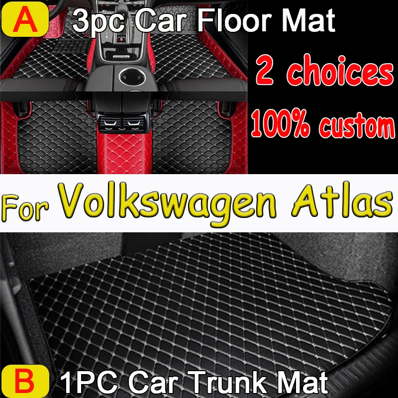 Car Mats For Volkswagen VW Atlas Teramont CA1 2017~2022 Auto Interior Parts Floor Rug Carpet Luxury Leather Mat Car Accessories