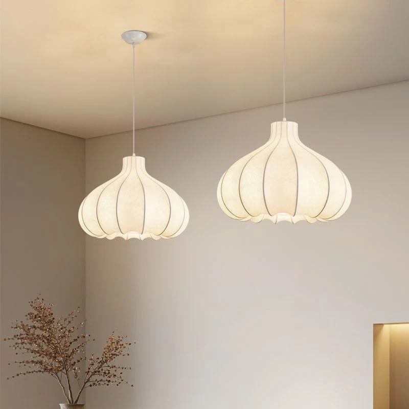 日本の侘び寂び玉ねぎシルクペンダントライトフレンチクリームスタイルダイニングルームキッチンシャンデリア照明寝室ランプ器具