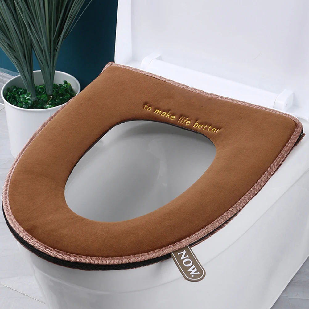 

2Pcs Toilet Seat Cover Cushion Winter Warm Washable Reusable Zipper Flannel Bathroom O Shaped Pad Fits Most Round Seats