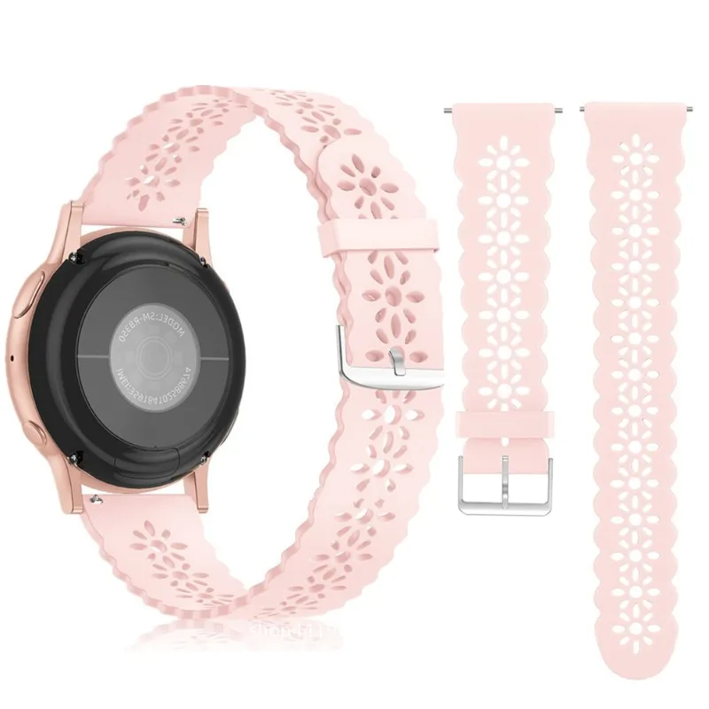 20mm 22mm Hollow Lace Flower Silicone Strap, Breathable Soft Wrist Bracelet Replacement Band for Samsung, Huawei, Amazfit Watch