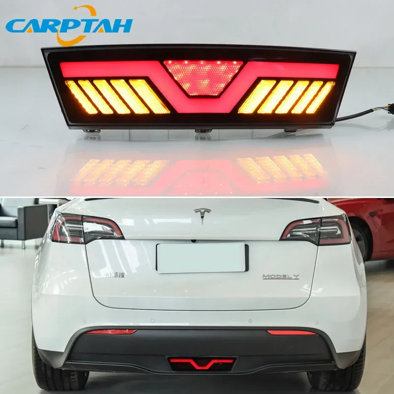 

LED Rear Fog Lamp For Tesla Model Y 2019 2020 2021 2022 Car Bumper Brake Light Reflector 3-in-1 Functions Signal Indicators