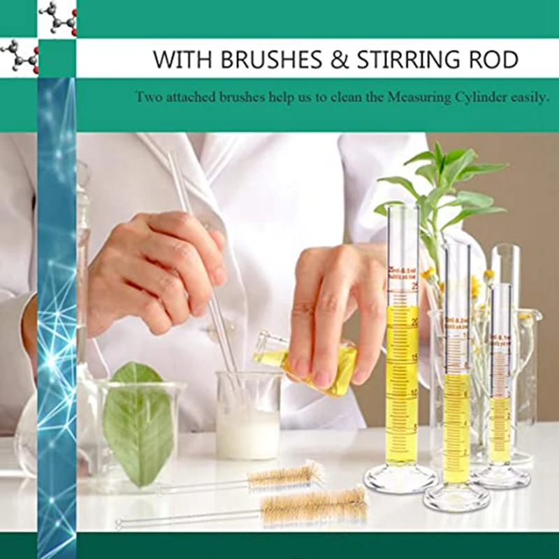 Glass Gradient Cylinder Set,Thick Laboratory Cylinder Measuring Cylinder,2 Glass Droppers,2 Brushes And Stirring Rods