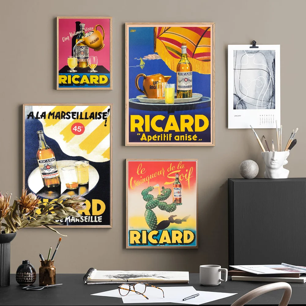 R-Ricard Beer Vintage Posters Sticky Retro Kraft Paper Sticker DIY Room Bar Cafe Kawaii Room Decor