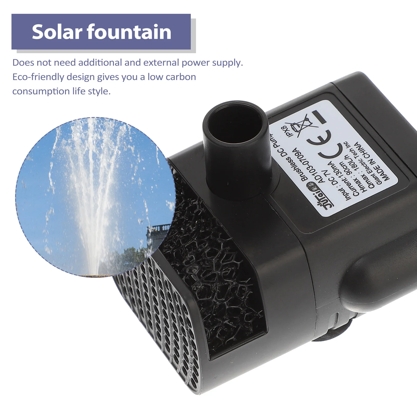 

Solar Fountain Black 6V 0.8W Solar Pump Low Consumption for Pool Garden Pond Decoration Water Pump