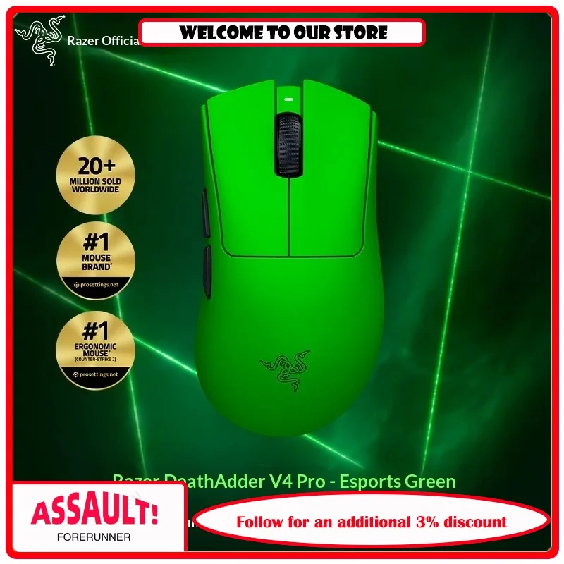 Razer DeathAdder V4 Pro Niko Co-branded Wireless Gaming Mouse Lightweight Green Esports PC Gamer Mouse