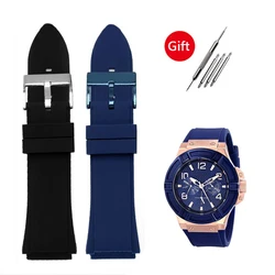 Soft Silicone Strap for Guess W0247G3 W0040G3 W0040G7 Blue Stainless Steel Buckle Sport Waterproof 22mm Men Replace Watch Band