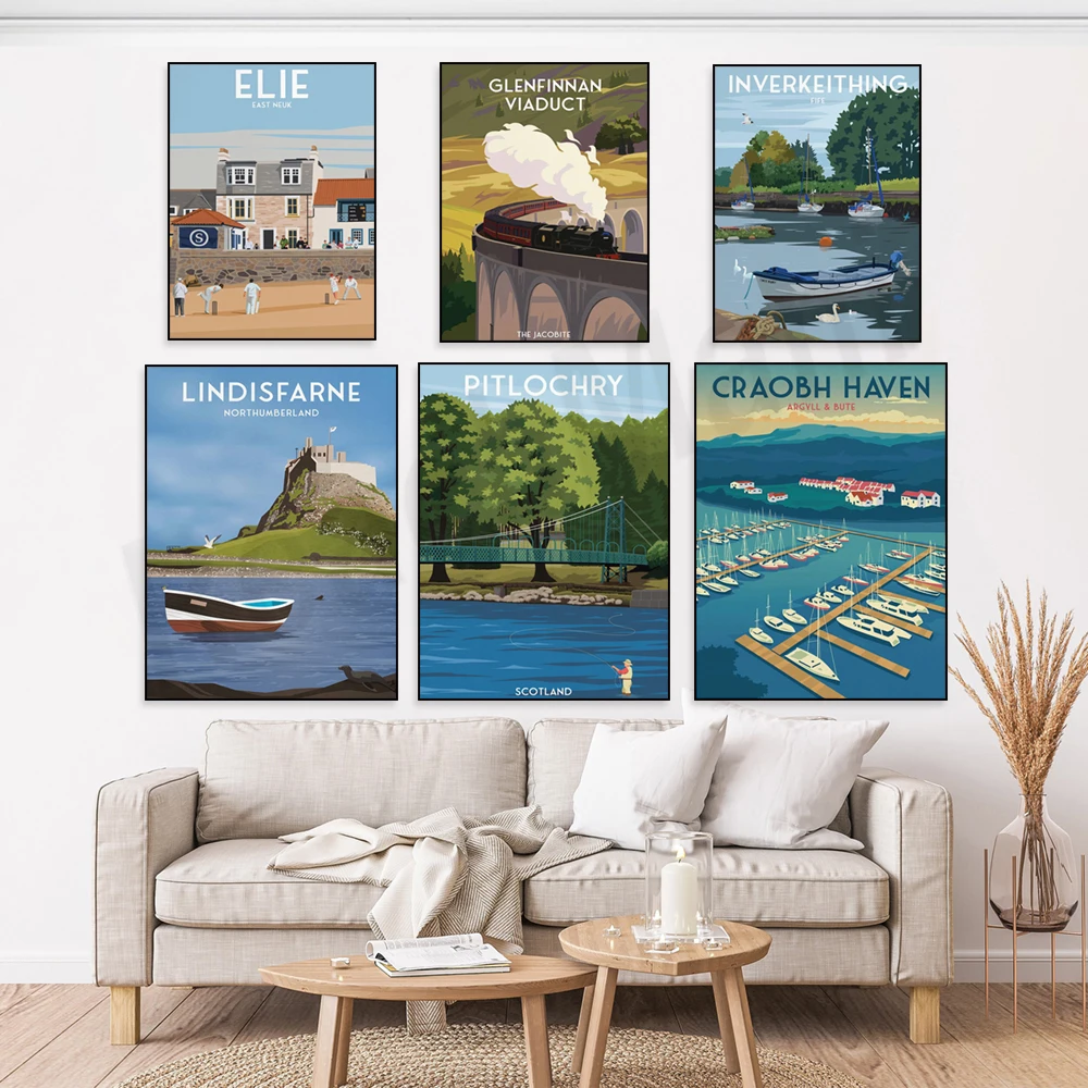 Southwold Lighthouse, Ashton Lane, Dumbarton Rocks, Inverkeithing Harbour, River Teith, Perthshire, Pitlochry travel poster