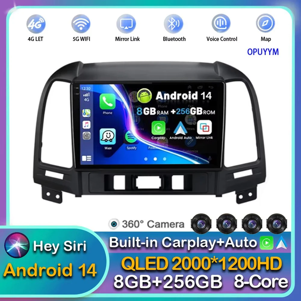 

Android 14 DSP Car Radio Multimidia Video Player Navigation GPS For Hyundai Santa Fe 2 2006-2012 2din Head Unit wireless Carplay