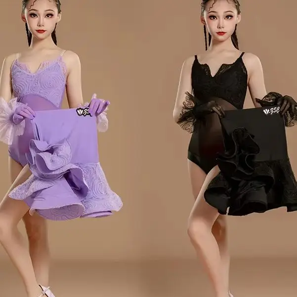 

New Latin dance dress girls' sleeveless art examination dress performance practice set childrens professional dance skirt