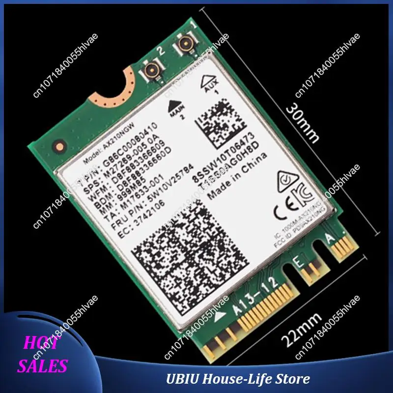 بطاقة واي فاي AX210NGW + هوائي 10Dbi 5374Mbps 2.4G/5G/6Ghz ثلاثي الموجات بلوتوث 5.3 محول شبكة لاسلكية لأجهزة الكمبيوتر المحمول - الأفضل مبيعًا