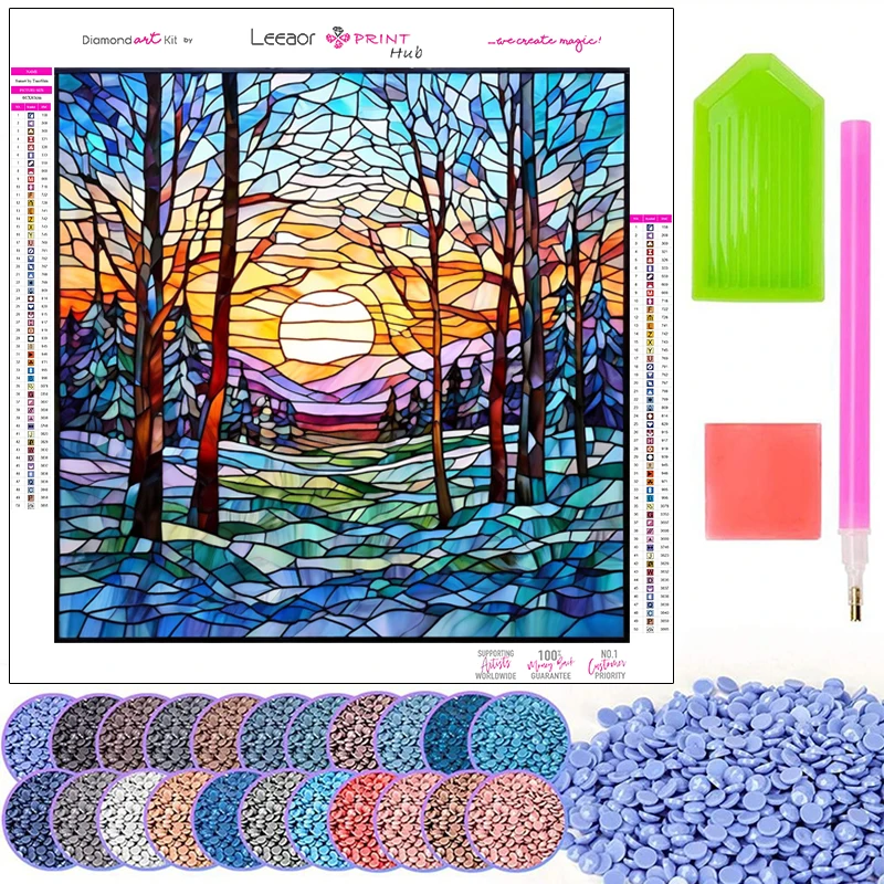 조경 유리 아트 다이아몬드 페인팅 모자이크 2024 자수 크로스 스티치 키트, 숲 눈 풍경 수제 홈 장식 선물, 신제품