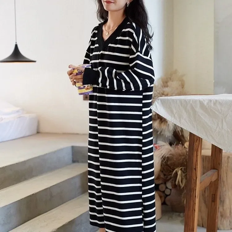 Women's Clothes 2026 Pajamas Long-Sleeved New  Sweet Homewear Large Size Outside Nightgowns Sleeping Dress Round Neck Home 150KG