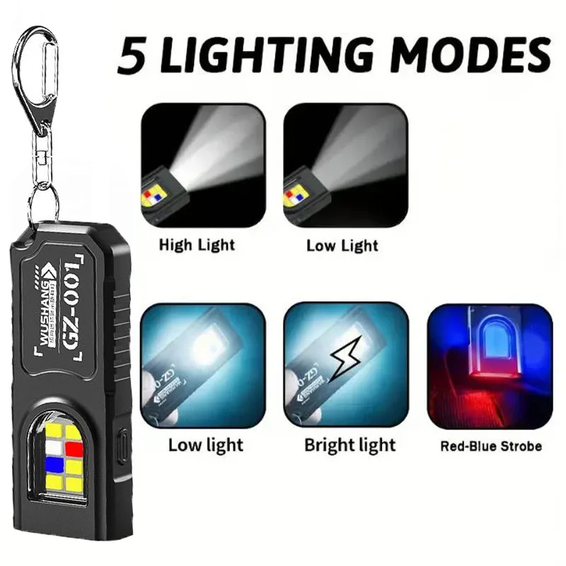 Multifunctional Mini COB LED Keychain Flashlight USB Rechargeable Hat Clip Lamp Work Light Keyring Camping Walking Pocket Lamp