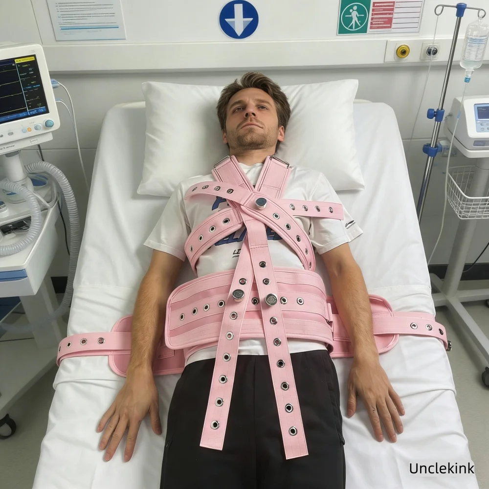 Hospital Bed Safety Belt with Magnetic Quick Release Adjustable 2pcs Restraint Set (Shoulder Waist/Belly) Pink Washable Cotton