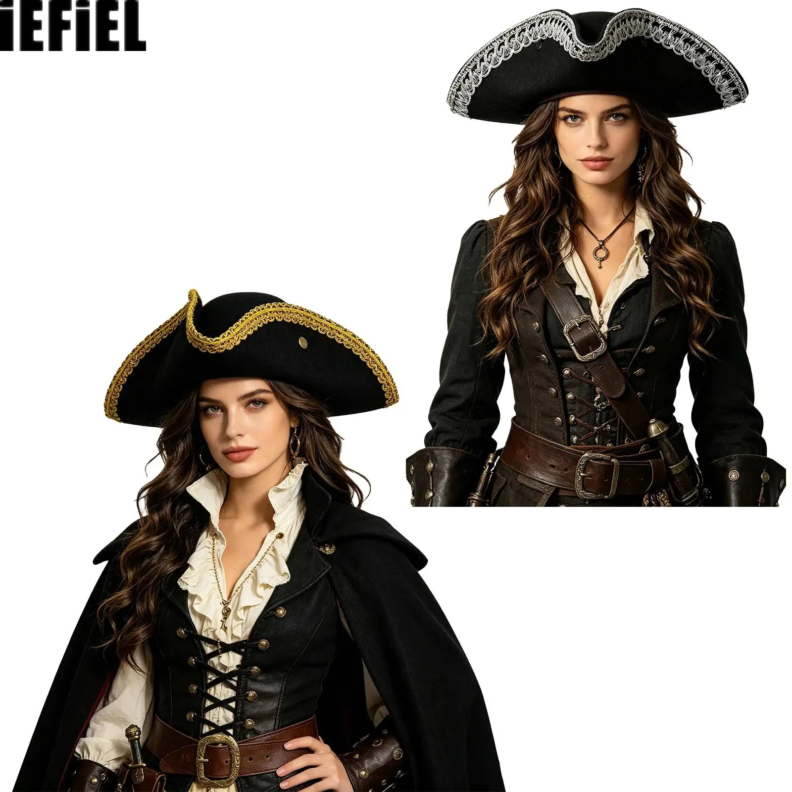 Pirate Hat Colonial Style Tricorn Hat Captain Pirate Cosplay Party Hat for Adult Revolutionary War Costume Accessory