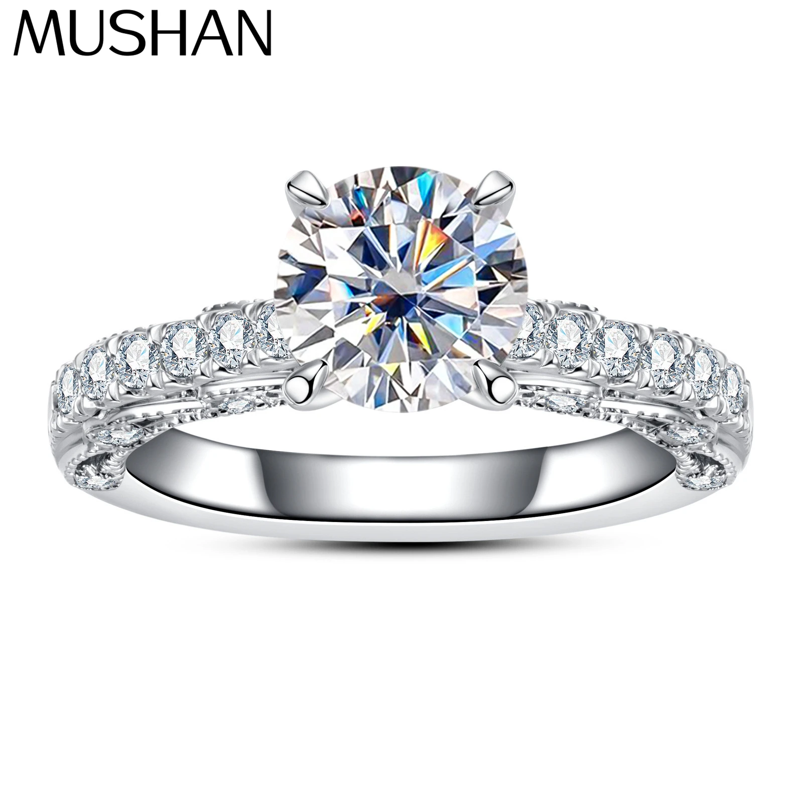 

MuShan Brand Jewelry 925 Sterling Silver Ring Moissanite Bridal Ring for Spouse 18K Real Gold Plated MST Patent Jewellery