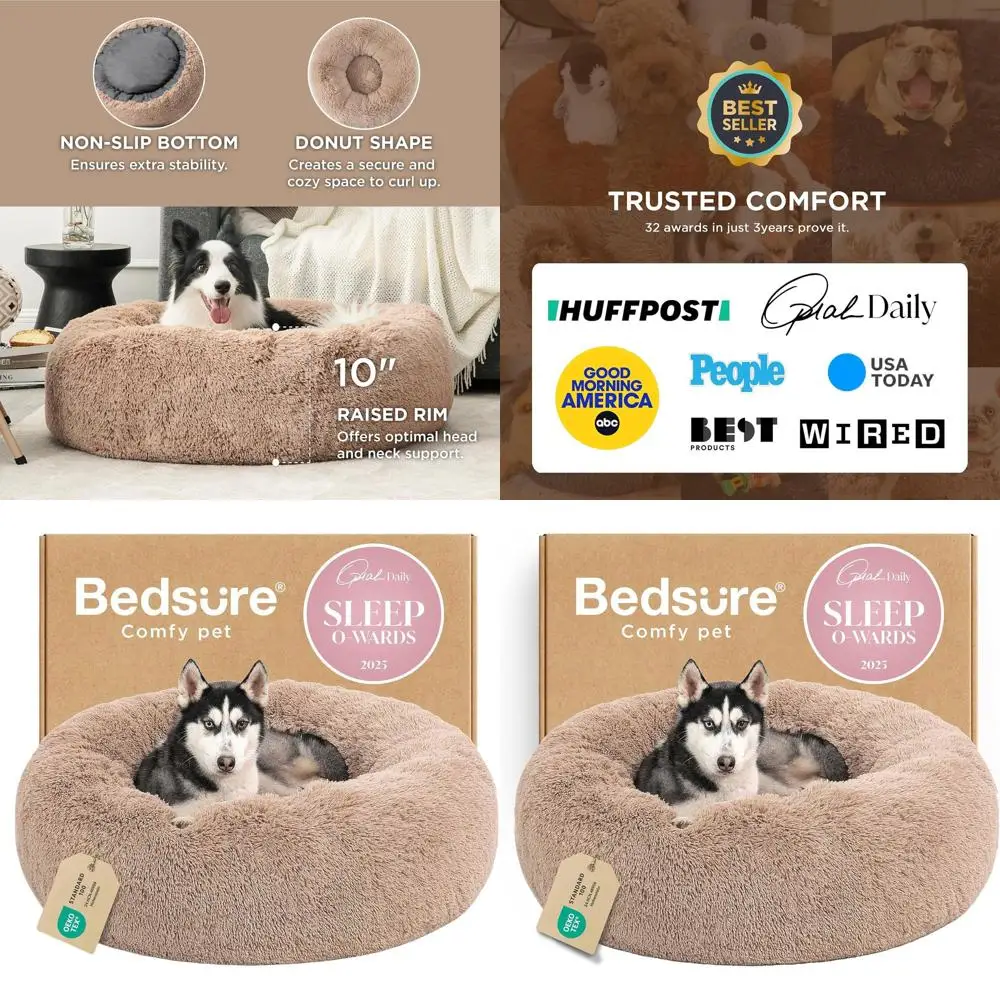

Large Round Washable Faux Fur Dog Bed, 36 Anti-Slip, Fits Pets up to 80 lbs, Camel