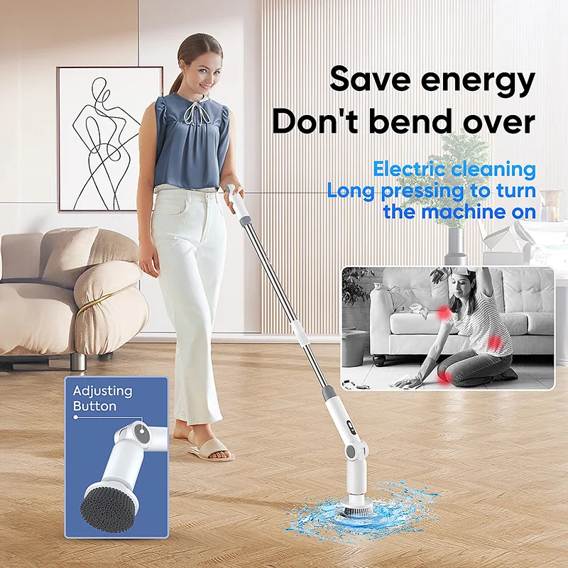 

8-in-1 Electric Cleaning Brush Cordless Rotating Scrubber for Bathroom Kitchen Tiles Windows Toilet Multifunctional Household to