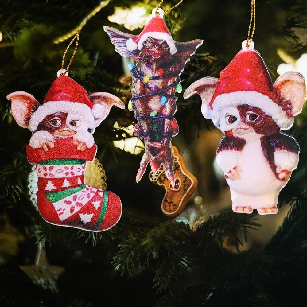 Cute 2D Gremlins Santa Hat Socks Dog Acrylic Gremlins Gizmo Hanging Puppy Chrismtas Tree Pendants Holiday