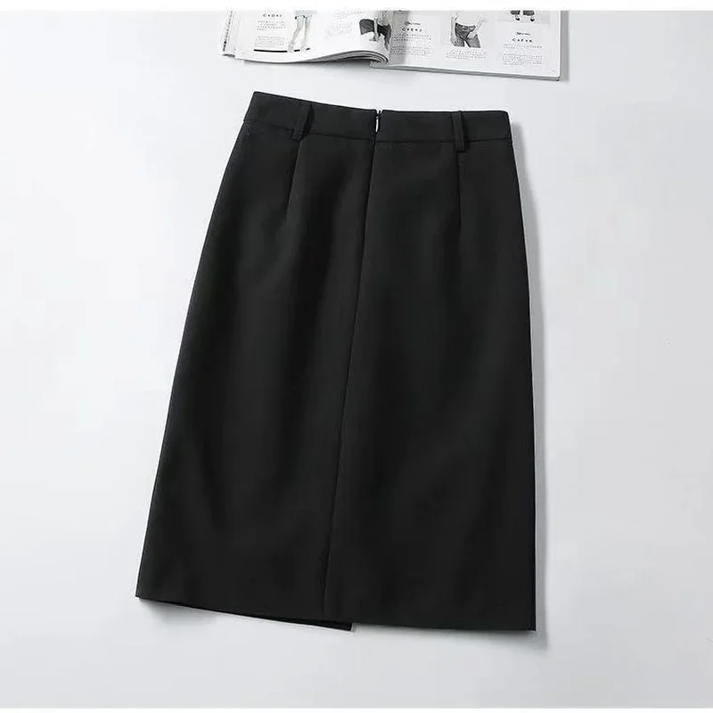 Skirts Women Midi High Waist Split Irregular OL Solid Temper Fashion Elegant Basic All-match Retro Summer New Arrival Popular BF