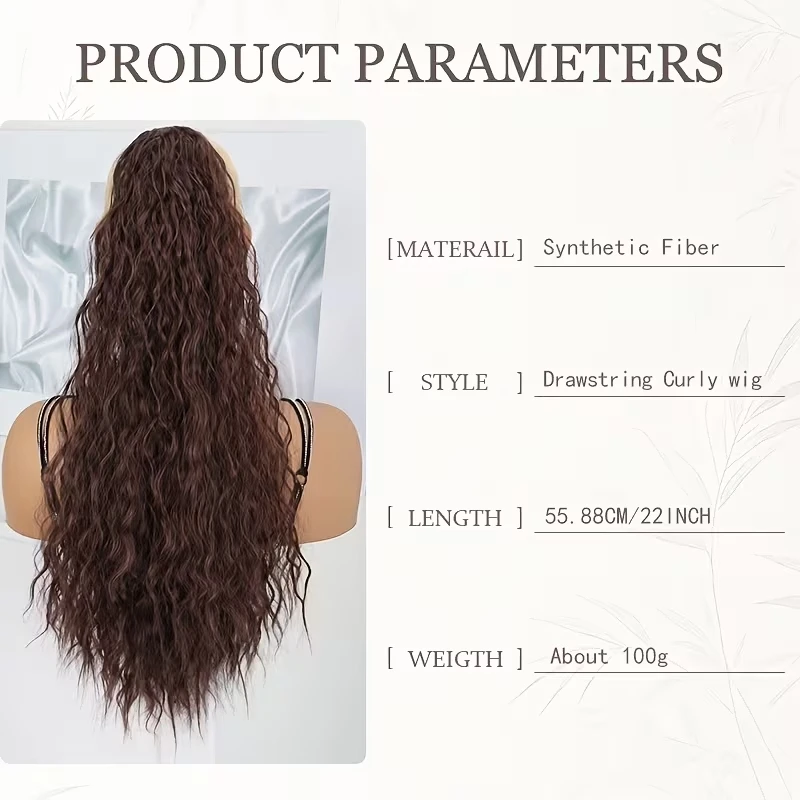 22Inch Synthetic Long Kinky Curly Ponytail Hair Extension Drawstring Clip in Fluffy Hairpiece for Women Daily Party Use