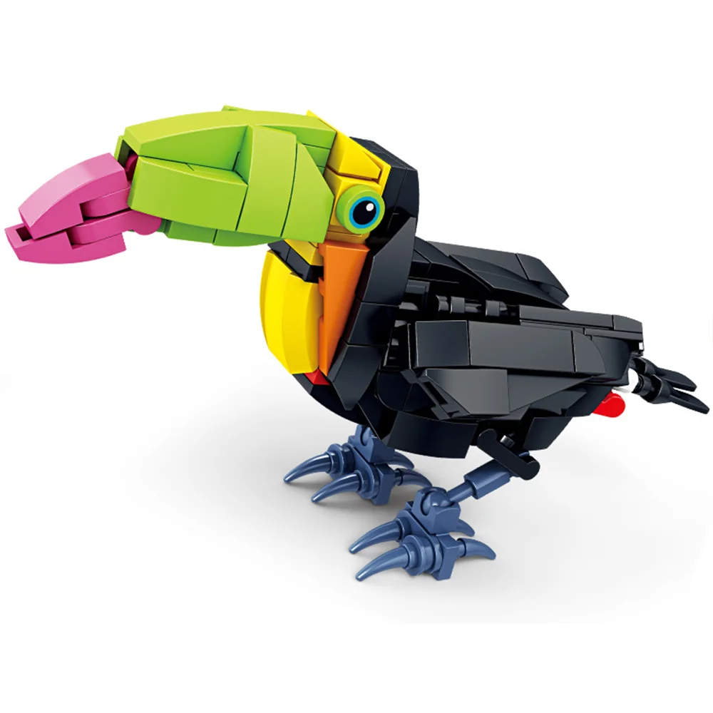 مجموعة بناء الطيور الكرتونية الصغيرة - الطاووس، الرافعة، الغراب، النورس، الأوريول، لعبة تعليمية جذعية محمولة للسفر واللعب المنزلي