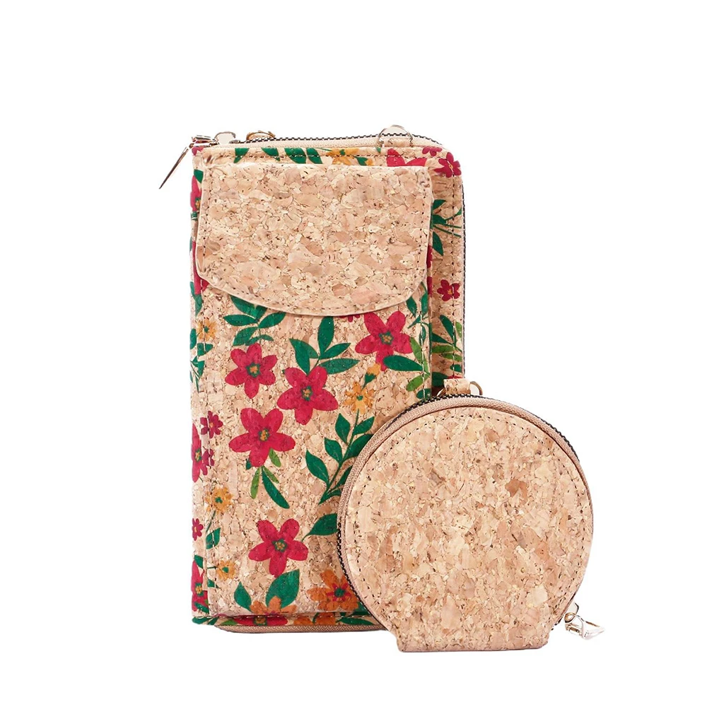 

3pcs Crossbody Bags Women Cork Leather Bear Flower Printing Protable Phone Bag With Coin PurseMix Color