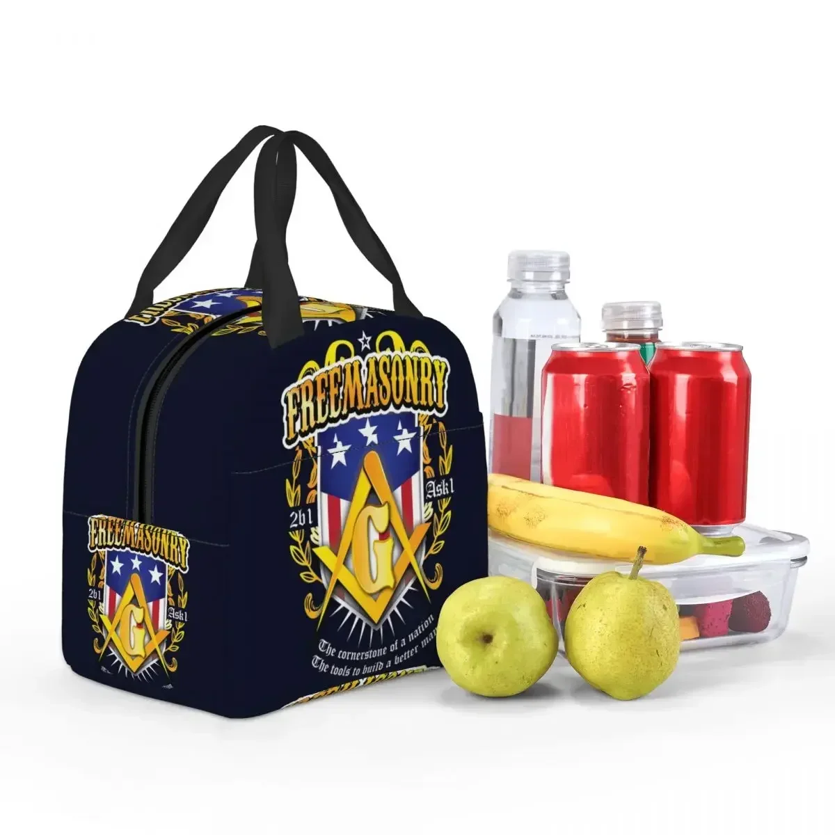 Masonic Mason Freemason Insulated Lunch Bag for Women Kids Portable Food Boxes Thermal Lunch Box Tote
